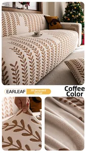 Makroaufnahme der braunen Jacquard-Sofaabdeckung aus Samt mit weichem Blattmuster