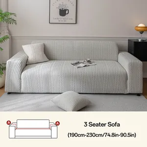 Detailopname van lichtgrijze elastische bankhoes met verfijnd jacquard patroon
