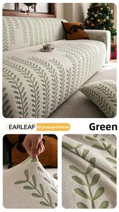 Detail des 3D-Sofa-Bezugs aus grünem Jacquard-Samt mit elastischer Stoffstruktur