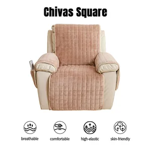 Plush Quilted Recliner Cover Flannel Single Seat Sofa Protector With Side Storage Pockets Warm Furniture Slipcover For Home