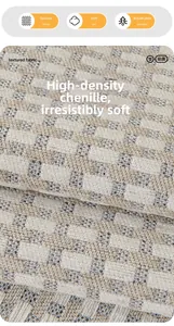 Macro detail of high-weight chenille fabric with thick textured grid pattern