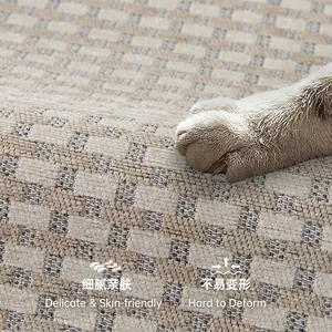 Textured chenille sofa cushion with breathable checkered fabric and durable weave pattern