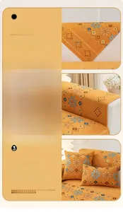 Detailed view of bohemian chenille jacquard sofa cover with orange snowflake geometric patterns