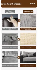Heavyweight chenille sofa cover detail with anti-slip backing and scratch-resistant fabric