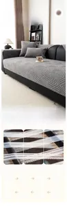 Detailed macro view of heavy-duty chenille sofa cover with jacquard geometric pattern