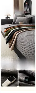 Detailed view of heavy chenille sofa cover with geometric jacquard texture and non-slip back