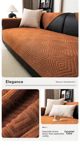 Close-up of caramel chenille sofa cover with high-density geometric diamond textures