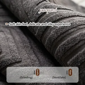 French minimalist dark grey chenille sofa cover with non-slip jacquard texture fabric