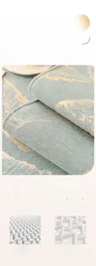 Dettaglio macro del tessuto in ciniglia blu ad alta densità con trama jacquard dorata