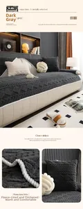 Detail of dark grey jacquard plush sofa cover with thick fleece and diamond pattern