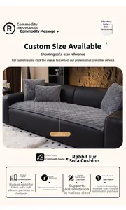 Macro detail of dark grey faux rabbit fur sofa pad with non-slip silicone backing