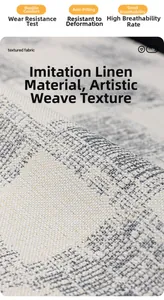 Macro shot of faux linen sofa cover showing thick textured fabric and art weave detail