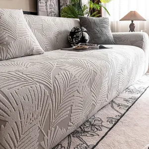 Leaf Pattern High Stretch Sofa Cover Jacquard Velvet All-inclusive Universal Elastic Couch Slipcover Protective Washable For Living Room