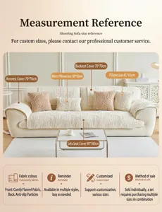 Close-up of cream fleece sofa cover with textured wave pattern and non-slip backing