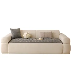 Modern thick chenille quilted sofa cover in gray with elegant checkered pattern