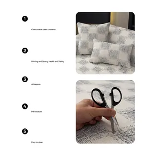 Modern grey checkered sofa cover with durable anti-scratch fabric and slip-resistant texture