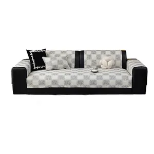 Modern black and white checkered sofa cover made of thick anti-slip textured fabric