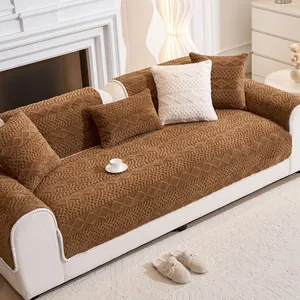 Copridivano in Velluto di Latte ad Alto Peso Antiscivolo Cuscino in Peluche Ispessito Jacquard a Rombi Geometrici Protezione Divano