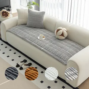 Housse de Canapé en Flanelle Épaissie Chaude Texture Nervurée Antidérapante Rayée Velours Côtelé Coussin de Canapé Décoration Maison