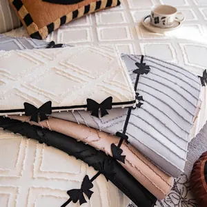 Thick non-slip sofa cushion set with elegant 3D diamond pattern and bow decoration