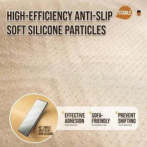 Thickened anti-slip sofa cover with silicone particles on beige woven fabric base