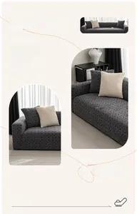Detail of dark grey geometric jacquard fleece sofa cover with matching pillowcases