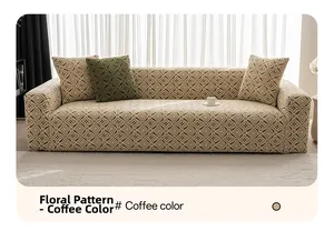 Detailed view of coffee floral pattern on elastic polar fleece sofa cover fabric