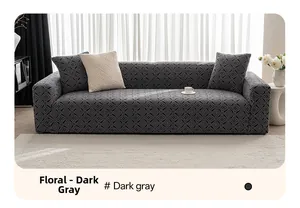 Detail of dark gray polar fleece sofa cover with intricate floral geometric patterns