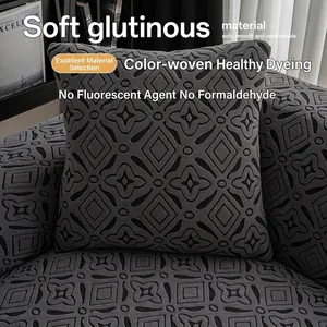 Gray textured polar fleece sofa cover with 3D geometric pattern and thick soft fabric