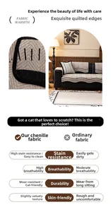 Detailed view of chenille sofa cover showing quilted wave edges and breathable texture
