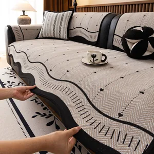 Minimalist Chenille Sofa Cushion Non-slip Herringbone Heart Pattern Couch Cover Machine Washable Decorative Furniture Protector