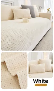 Detailed macro view of white thickened milk velvet sofa cover with honeycomb texture