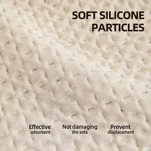 Beige thick milk velvet sofa cover with non-slip silicone particles and waffle texture