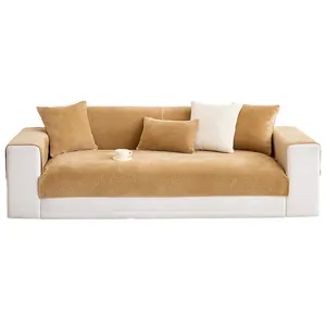 Thick camel milk velvet sofa cover set with anti-slip mats and matching pillows