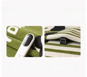 Vista macro del copridivano in ciniglia verde e beige con motivo a lettere DA ricamate