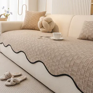 Thickened Chenille Sofa Cushion Vintage Scalloped Edge Waffle Weave Sofa Cover Non-slip Washable Furniture Protector For Living Room Home
