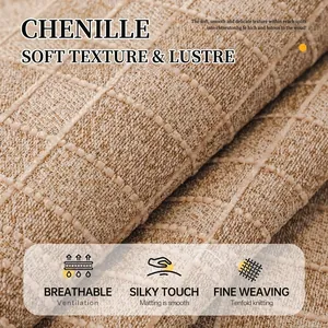 Thickened chenille sofa cover with vintage plaid pattern in beige for all-season use
