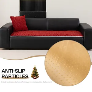 Non-slip red knit sofa cover with white piping and anti-skid particle backing