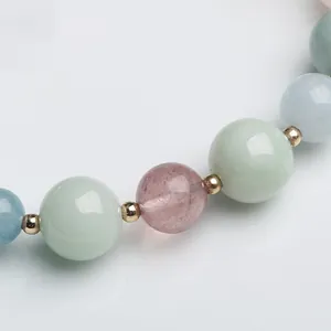 Handcrafted multicolor natural jadeite chalcedony beaded bracelet with gold spacer beads
