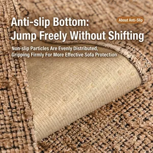 Brown heavy chenille sofa cover with non-slip silicone backing and textured weave