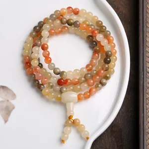 Natural Xinjiang Jinsiyu stone 108 beads bracelet in multi-color vintage style