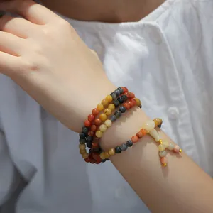 Natural Jinsiyu jade 108 beads wrap bracelet with colorful stones and Buddha head charm