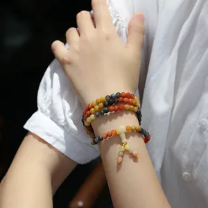 Detail of 108 Jinsiyu jade beads bracelet multi-layer wrapped with mushroom pendant