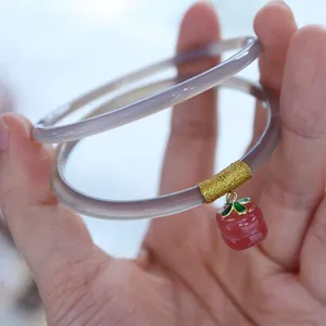 Brazalete de Calcedonia Natural y Ágata para Mujer Retro Minimalista Fino Redondo de Piedra Con Dije de la Suerte Caqui Loto Joyería