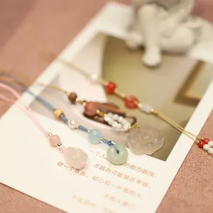 Natural chalcedony and agate lotus charms with colorful beads for phone and bag decor