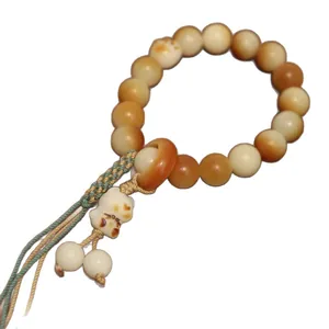 Natürliches Bodhi-Perlenarmband in Bonbonfarben mit süßem Katzenanhänger und Quasten