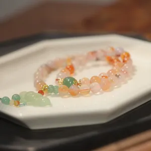 Handgefertigtes 8mm Achat Perlenarmband mit grünem Jade-Lotus-Anhänger im Vintage-Stil