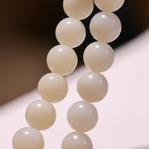 Natural 12mm white jade bodhi seed bracelet with smooth round beads for meditation