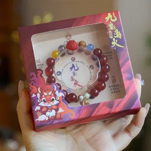 Bracelet chinois en agate dragon avec perles des cinq éléments et coffret