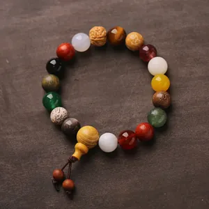 Bracelet en Perles de Graines Naturelles Avec Agate Et Bois de Santal Vintage Perles de Prière Bouddhistes Bijoux de Bénédiction Homme Femme